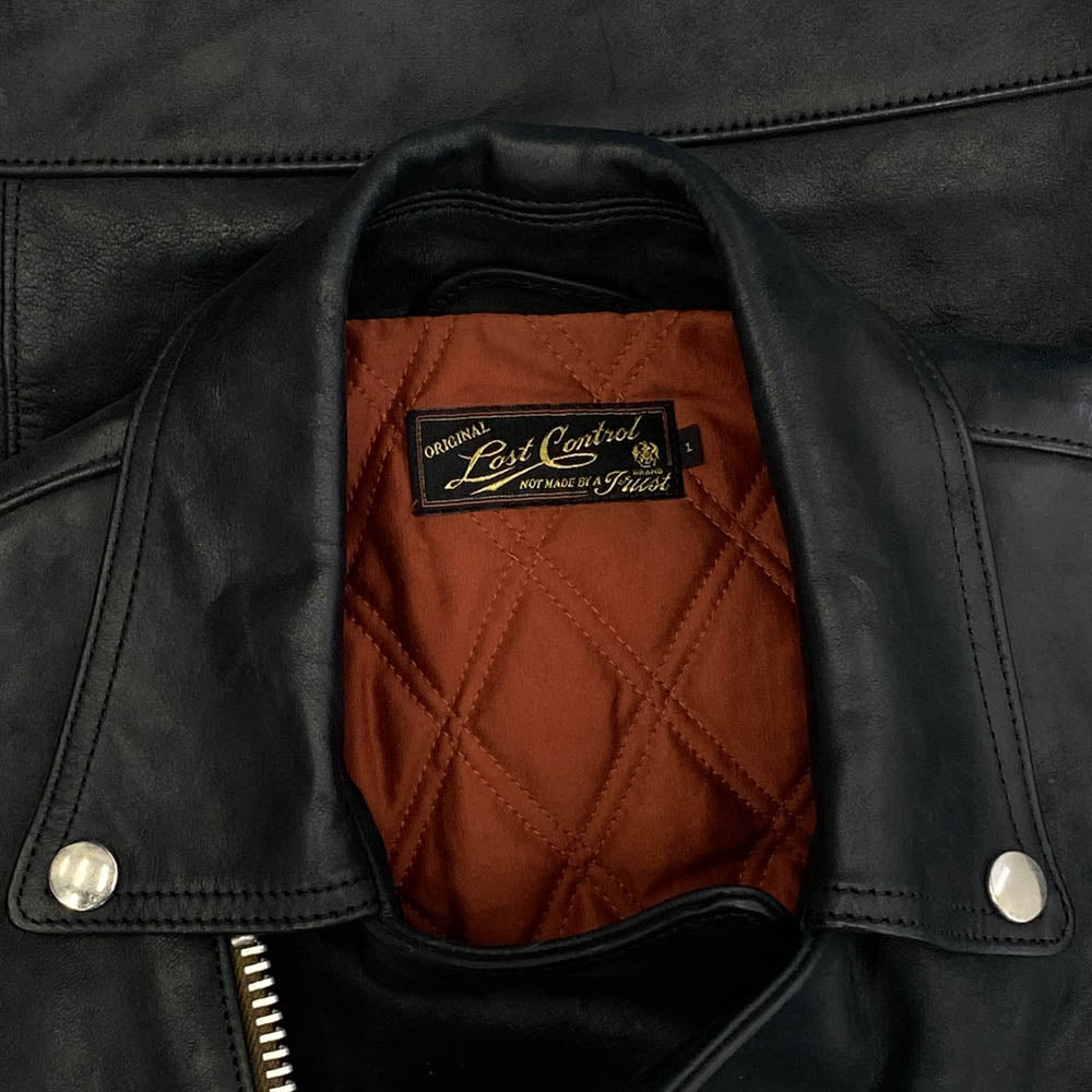 LOST CONTROL ロストコントロール L12W4-5057 Sheepskin Motorcycle JKT レザー ダブル ライダース ジャケット ブラック系 1【中古】