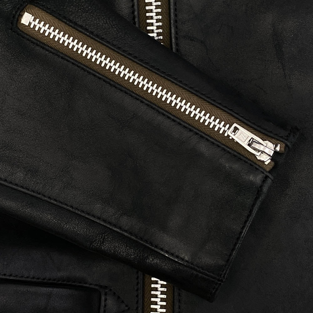 LOST CONTROL ロストコントロール L12W4-5057 Sheepskin Motorcycle JKT レザー ダブル ライダース ジャケット ブラック系 1【中古】