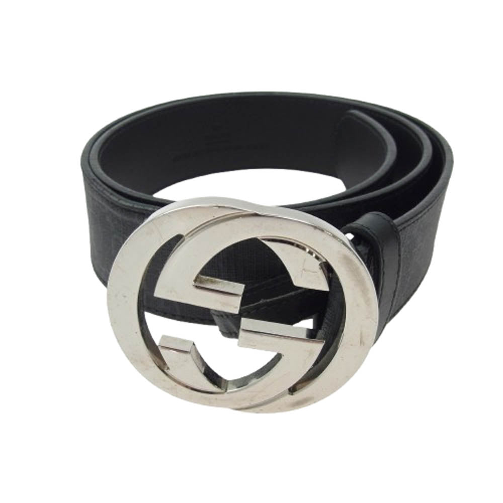 GUCCI グッチ 411924 インターロッキング Gバックル レザーベルト ブラック系【中古】