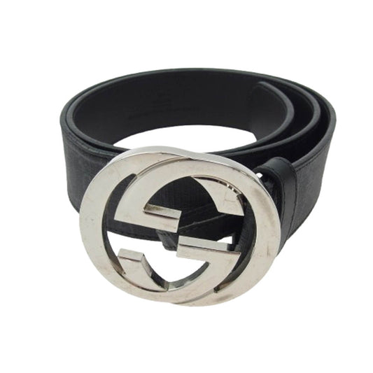 GUCCI グッチ 411924 インターロッキング Gバックル レザーベルト ブラック系【中古】
