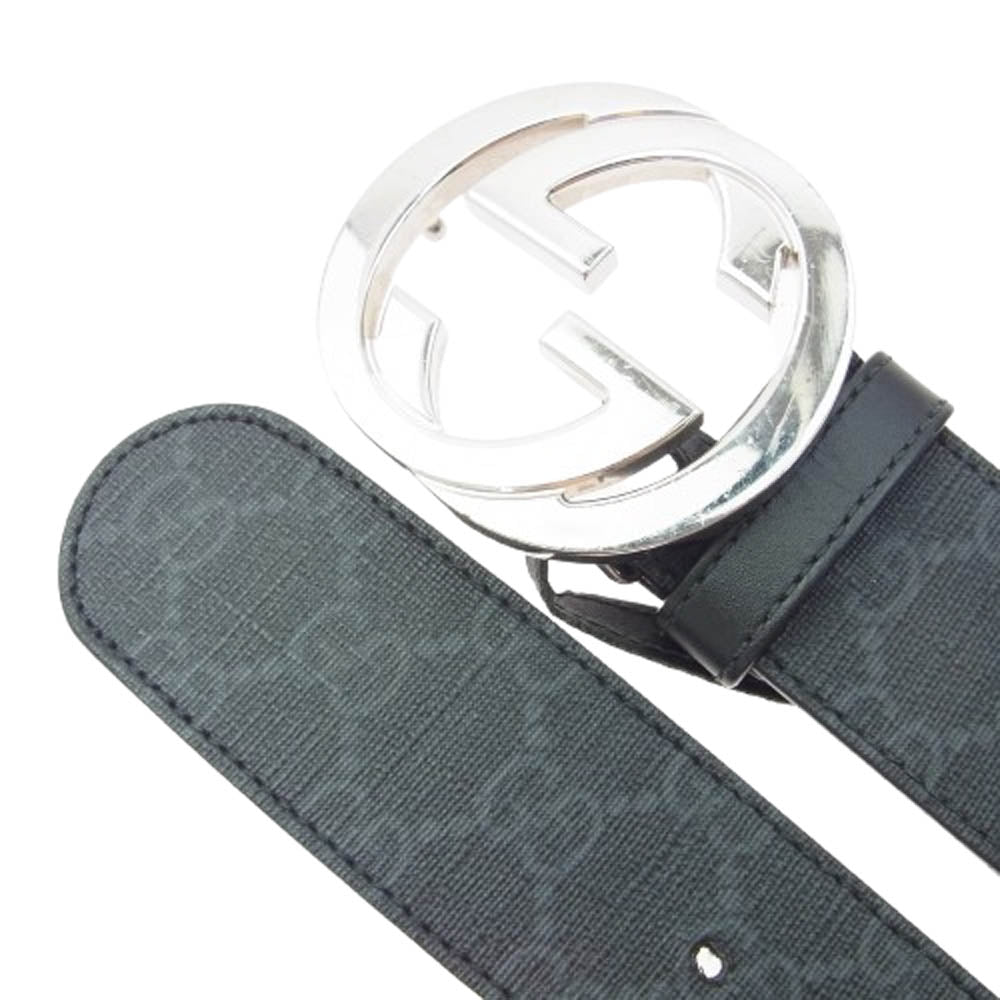 GUCCI グッチ 411924 インターロッキング Gバックル レザーベルト ブラック系【中古】