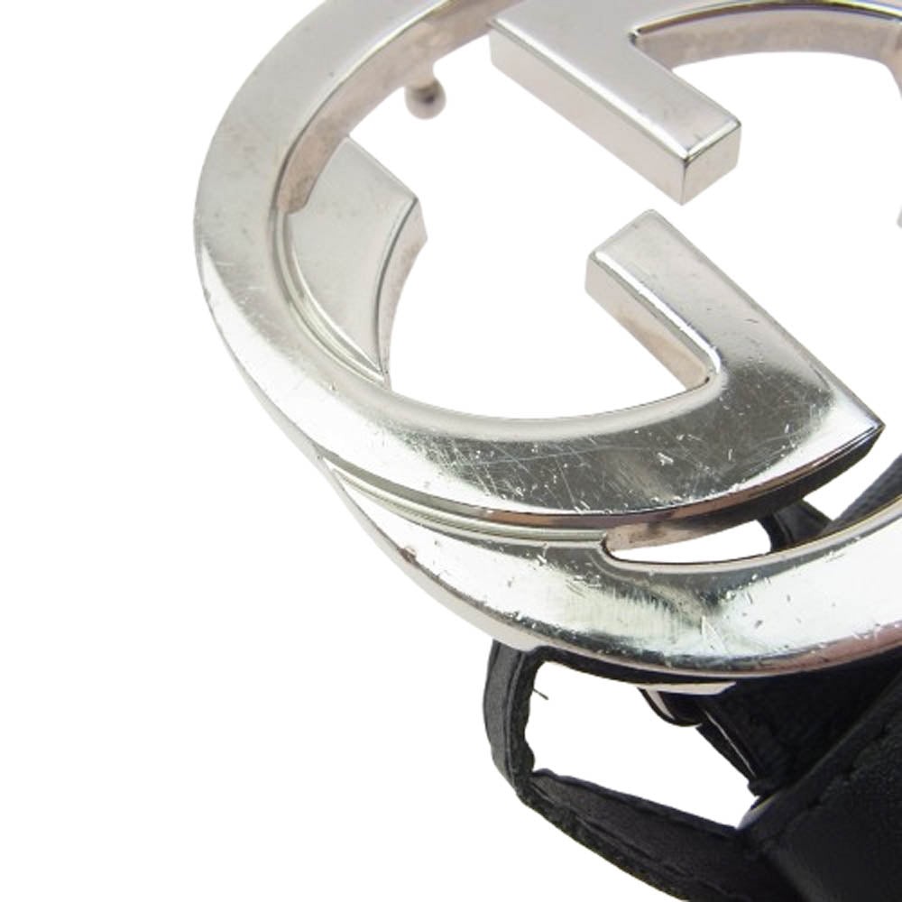 GUCCI グッチ 411924 インターロッキング Gバックル レザーベルト ブラック系【中古】