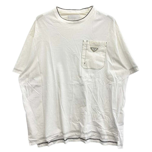 PRADA プラダ 22SS UJN790 S221 10D3 ロゴプレート付き ナイロンポケット クルーネック 半袖 Tシャツ ホワイト系 S【中古】
