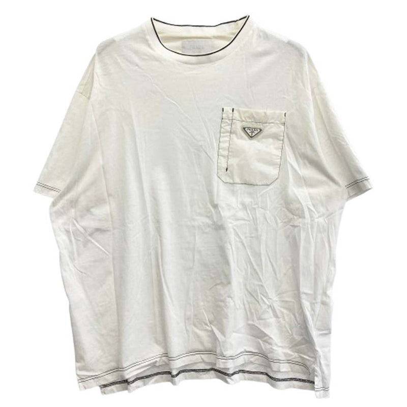 PRADA プラダ 22SS UJN790 S221 10D3 ロゴプレート付き ナイロンポケット クルーネック 半袖 Tシャツ ホワイト系 S【中古】
