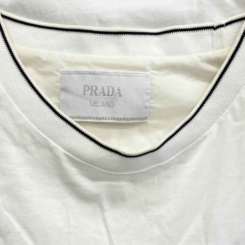 PRADA プラダ 22SS UJN790 S221 10D3 ロゴプレート付き ナイロンポケット クルーネック 半袖 Tシャツ ホワイト系 S【中古】