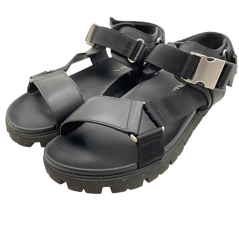 PRADA プラダ 2X3055 アンクル ストラップ サンダル ブラック系 8.5【中古】
