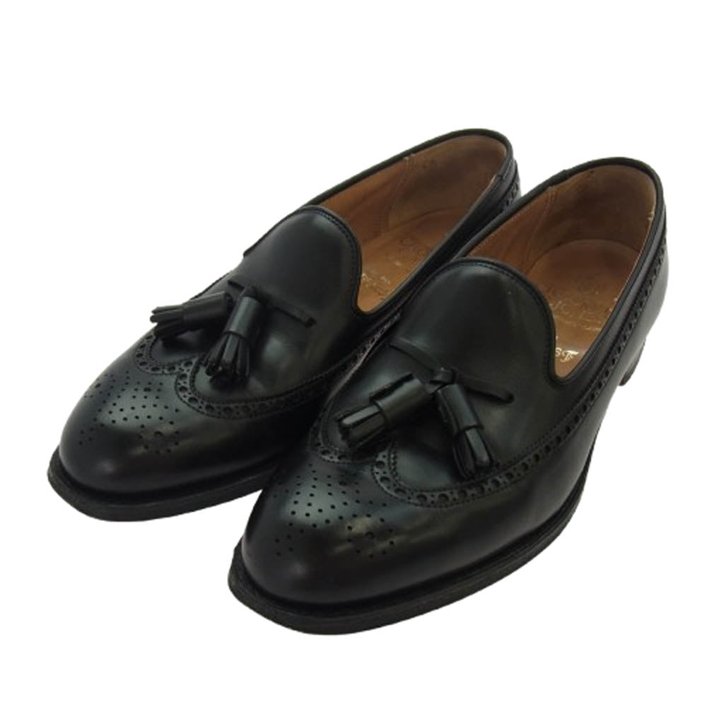 CROCKETT&JONES クロケットアンドジョーンズ 26347 CHESTER チェスター ウィングチップ タッセル レザー ローファー ブラック系 6.5【中古】