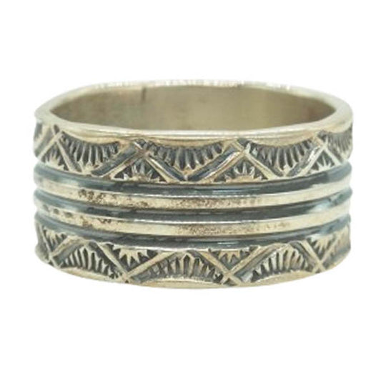 ナバホ族 Henry Mariano ヘンリーマリアーノ スタンプワーク リング シルバー系 約22.5号【中古】