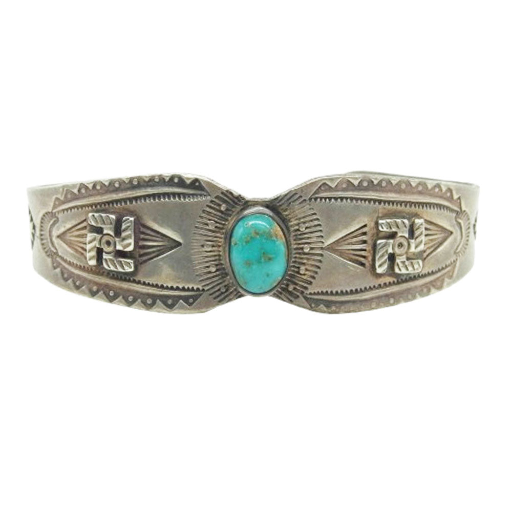 ナバホ族 アーティスト不明 Whirling Log Turquoise ワーリングログ ターコイズ バングル コインシルバー シルバー系【中古】