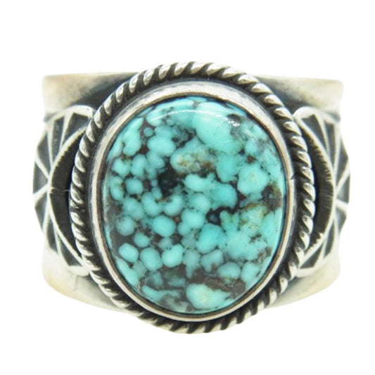 ナバホ族 Sunshine Reeves サンシャインリーブス ターコイズ スタンプワーク リング シルバー系 約17号【中古】