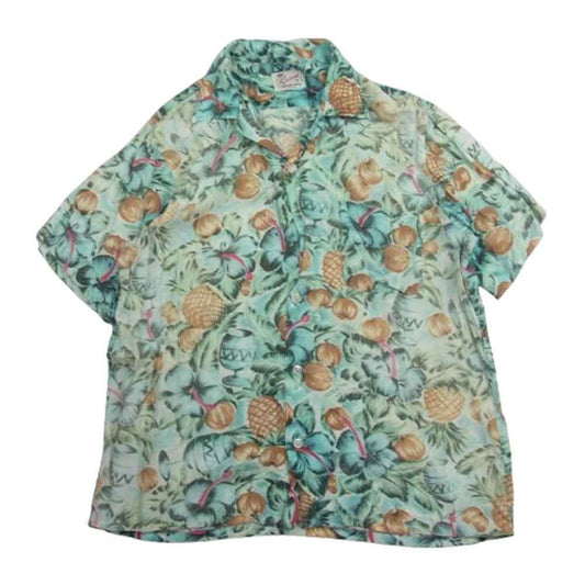 リビエラ 60s レーヨン 100% 半袖 アロハ シャツ ハワイアン シャツ グリーン系 M【中古】