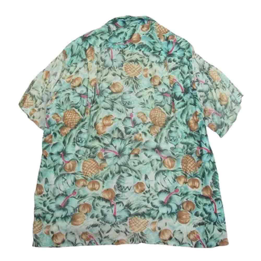 リビエラ 60s レーヨン 100% 半袖 アロハ シャツ ハワイアン シャツ グリーン系 M【中古】