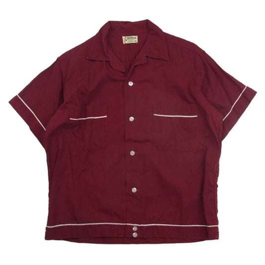 ヒルトン 50s 60s 半袖 ボーリング シャツ 刺繍 エンジ系 M【中古】