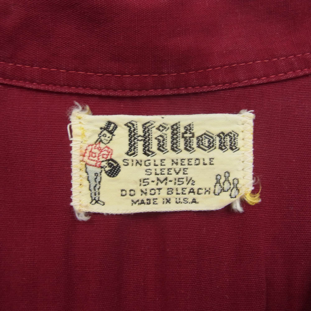 ヒルトン 50s 60s 半袖 ボーリング シャツ 刺繍 エンジ系 M【中古】