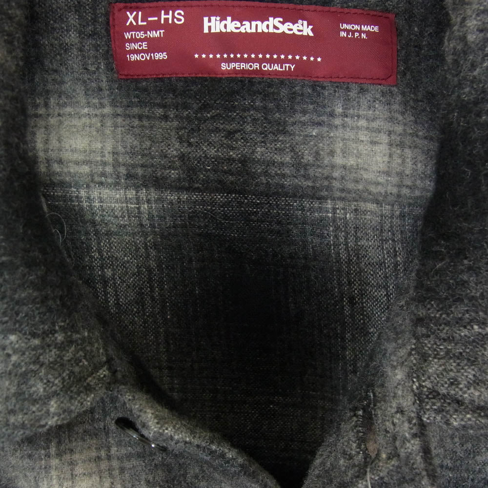 HideandSeek ハイドアンドシーク OMBRE CHECK L/S SHIRT オンブレ チェック 長袖 シャツ ブラック系 XL【中古】