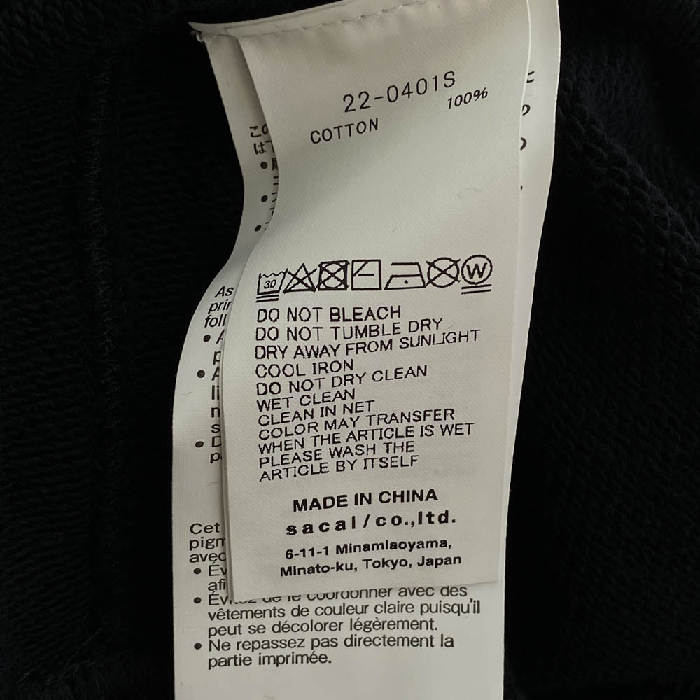 Sacai サカイ 22SS 22-0401S FILM CREW バックプリント プルオーバー パーカー スウェット フーディー ブラック ブラック系 1【中古】