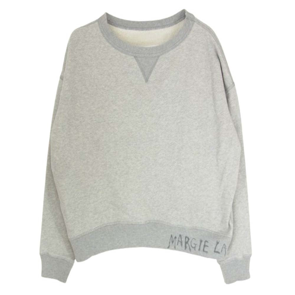 MAISON MARGIELA メゾンマルジェラ S51GU0130 四つタグ SWEATSHIRT 前V ペンシルロゴ ショート丈 クロップド スウェットシャツ トレーナー グレー系 S【中古】