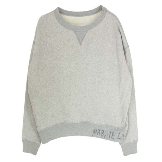 MAISON MARGIELA メゾンマルジェラ S51GU0130 四つタグ SWEATSHIRT 前V ペンシルロゴ ショート丈 クロップド スウェットシャツ トレーナー グレー系 S【中古】