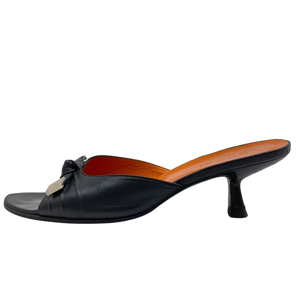 GUCCI グッチ リボンデザイン オープントゥ ヒール サンダル ブラック系【中古】