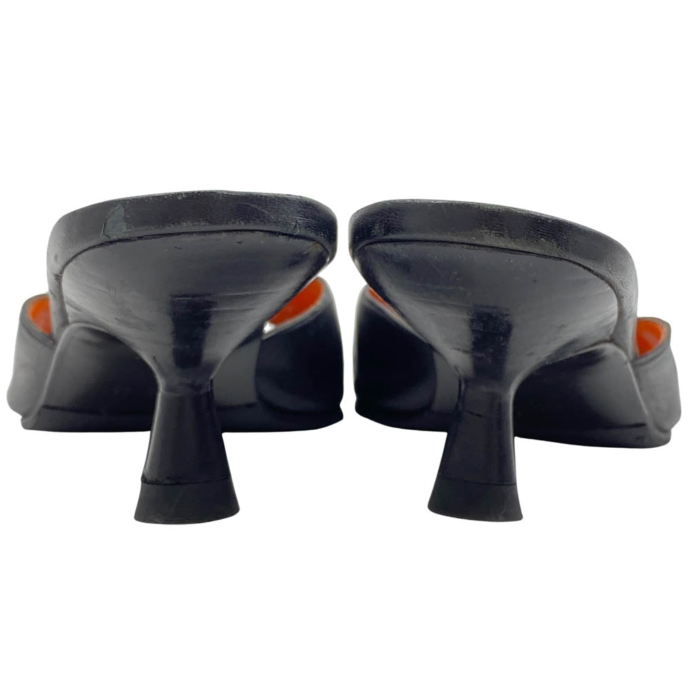 GUCCI グッチ リボンデザイン オープントゥ ヒール サンダル ブラック系【中古】