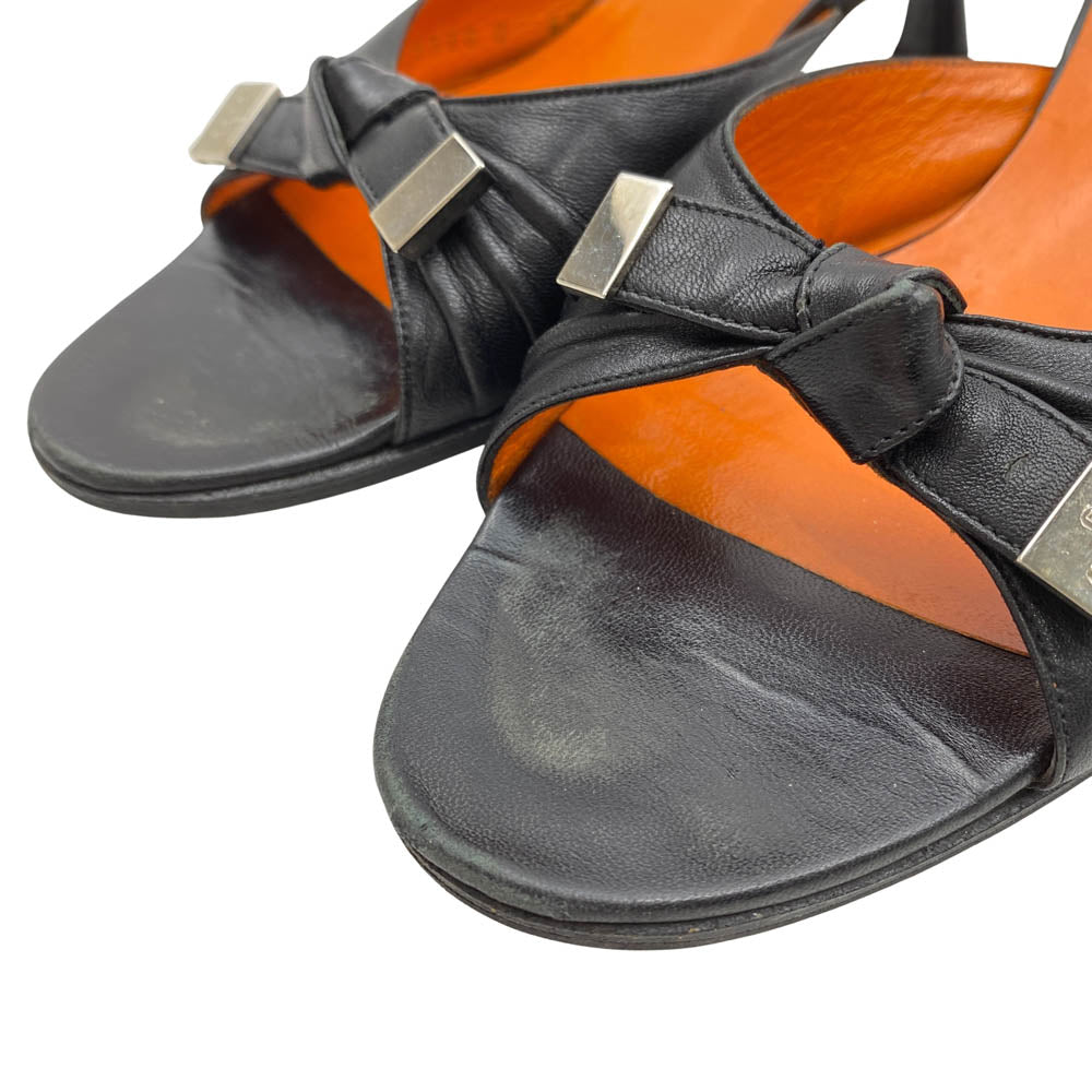 GUCCI グッチ リボンデザイン オープントゥ ヒール サンダル ブラック系【中古】