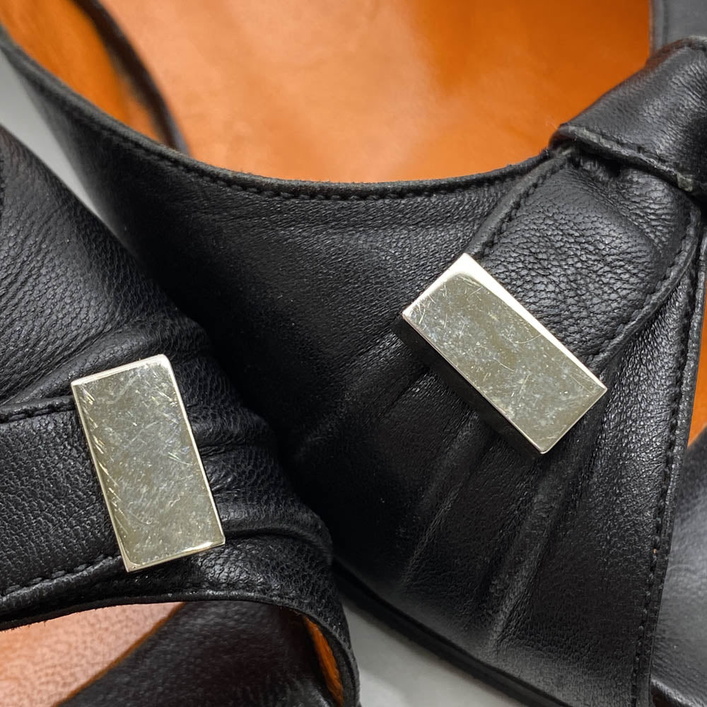 GUCCI グッチ リボンデザイン オープントゥ ヒール サンダル ブラック系【中古】