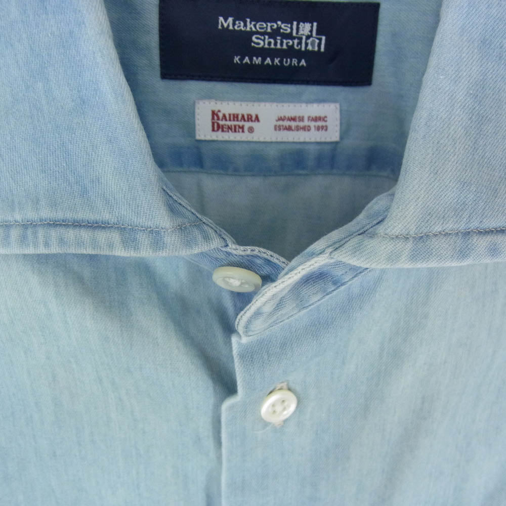 メーカーズシャツカマクラ 鎌倉シャツ スプレッドカラー デニム シャンブレー 長袖 シャツ ブルー系 38【中古】