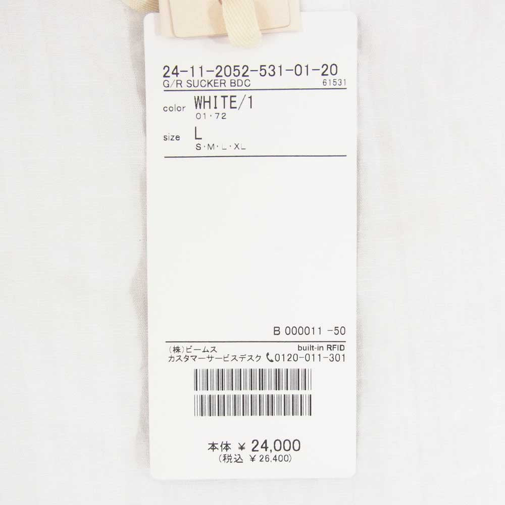 GUY ROVER ギローバー 24-11-2052-531-01-20 Brilla per il gusto 別注 シアサッカー プルオーバー バンドカラーシャツ 長袖 シャツ ホワイト系 L【極上美品】【中古】