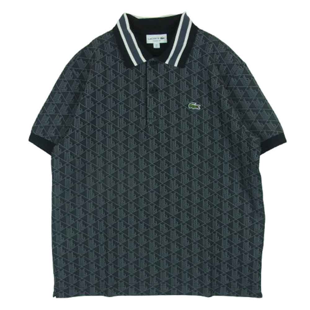 LACOSTE ラコステ DH1417-10 モノグラム ジャカード ポロシャツ 半袖 ダークグレー系 ブラック系 L 5【美品】【中古】