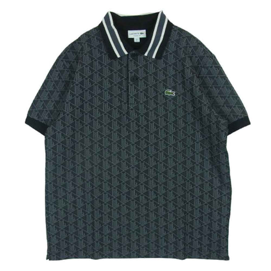 LACOSTE ラコステ DH1417-10 モノグラム ジャカード ポロシャツ 半袖 ダークグレー系 ブラック系 L 5【美品】【中古】