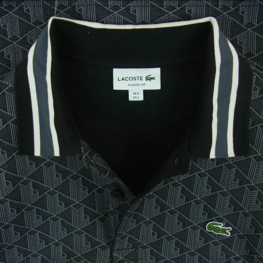 LACOSTE ラコステ DH1417-10 モノグラム ジャカード ポロシャツ 半袖 ダークグレー系 ブラック系 L 5【美品】【中古】