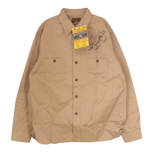 Buzz Rickson's バズリクソンズ BR29476 HERRINGBONE WORK SHIRT FLYING TIGERS ヘリンボーン 長袖 ワークシャツ ステンシル ブラウン系 L【極上美品】【中古】