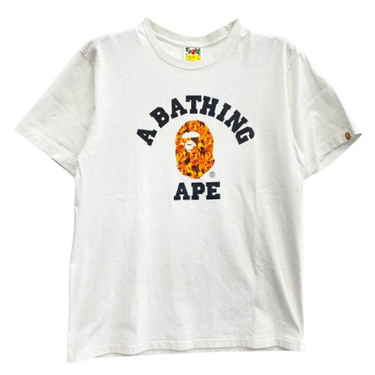 A BATHING APE アベイシングエイプ 001TEG301040X ヘッド フレイム カレッジ ロゴ プリント カットソー 半袖 Tシャツ ホワイト ホワイト系 L【中古】