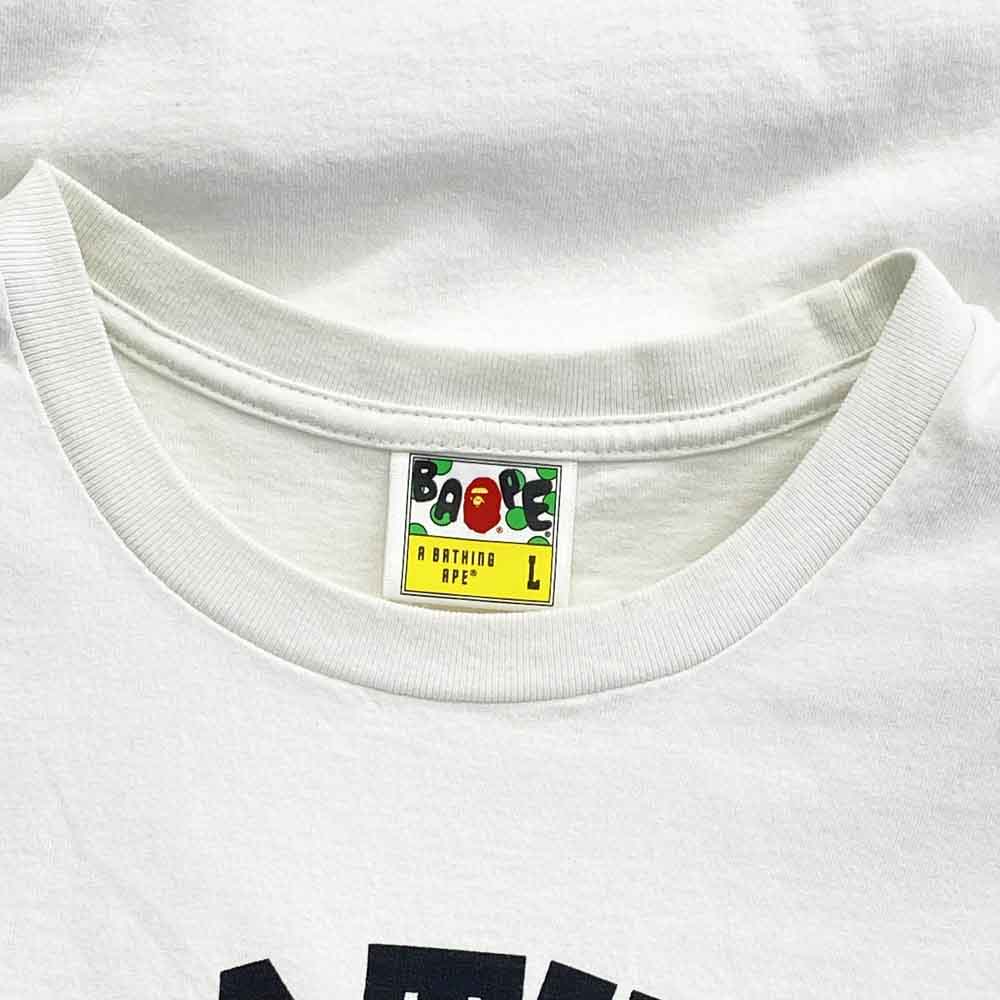 A BATHING APE アベイシングエイプ 001TEG301040X ヘッド フレイム カレッジ ロゴ プリント カットソー 半袖 Tシャツ ホワイト ホワイト系 L【中古】