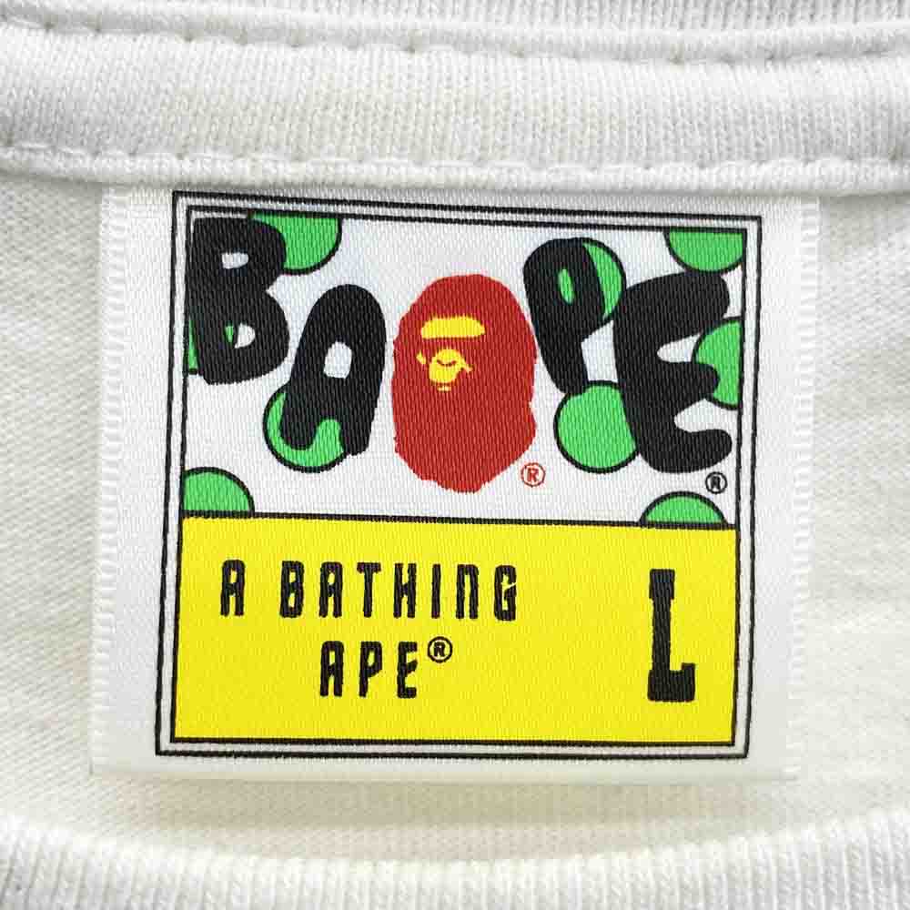 A BATHING APE アベイシングエイプ 001TEG301040X ヘッド フレイム カレッジ ロゴ プリント カットソー 半袖 Tシャツ ホワイト ホワイト系 L【中古】