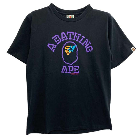 A BATHING APE アベイシングエイプ 001TEG301078X ネオン カレッジ ロゴ プリント カットソー 半袖 Tシャツ ブラック Lサイズ ブラック系 L【中古】