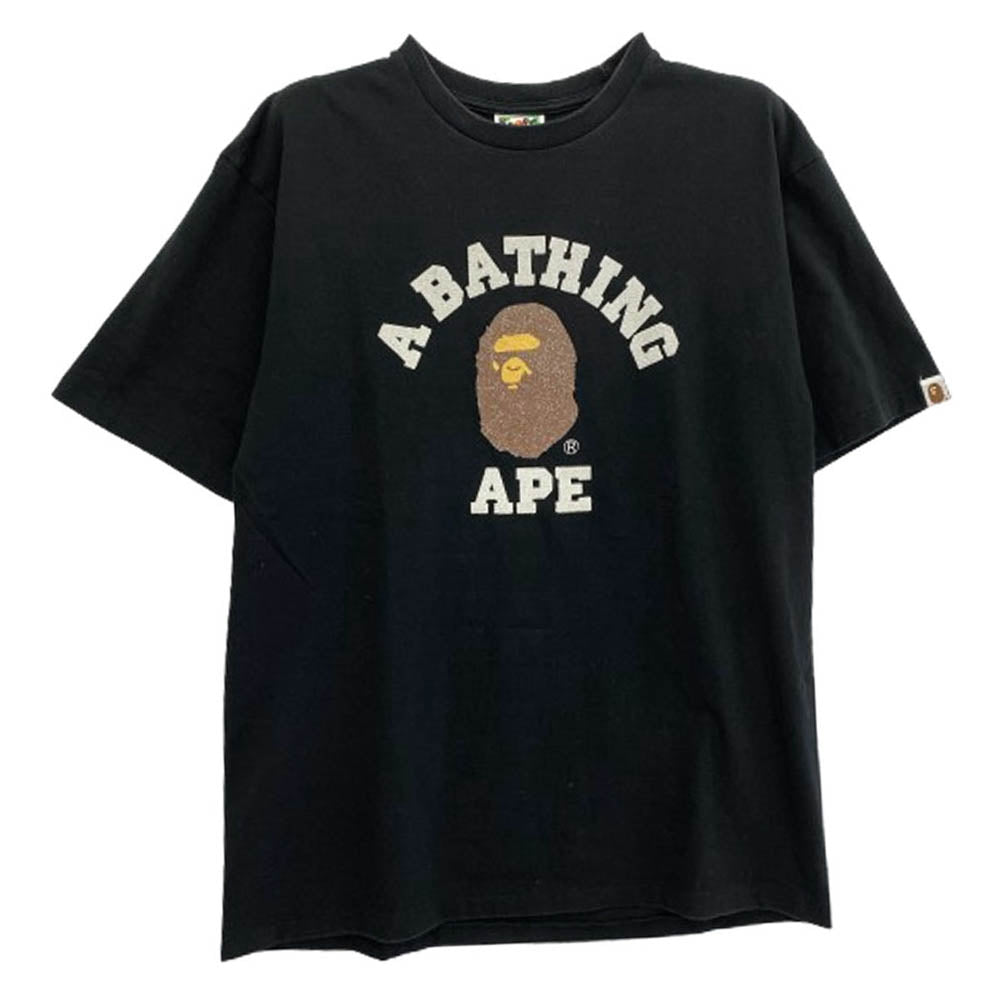 A BATHING APE アベイシングエイプ 001TEF801059X グラスビーズ カレッジ ロゴ プリント Tシャツ 半袖 ブラック ブラック系 XL【中古】