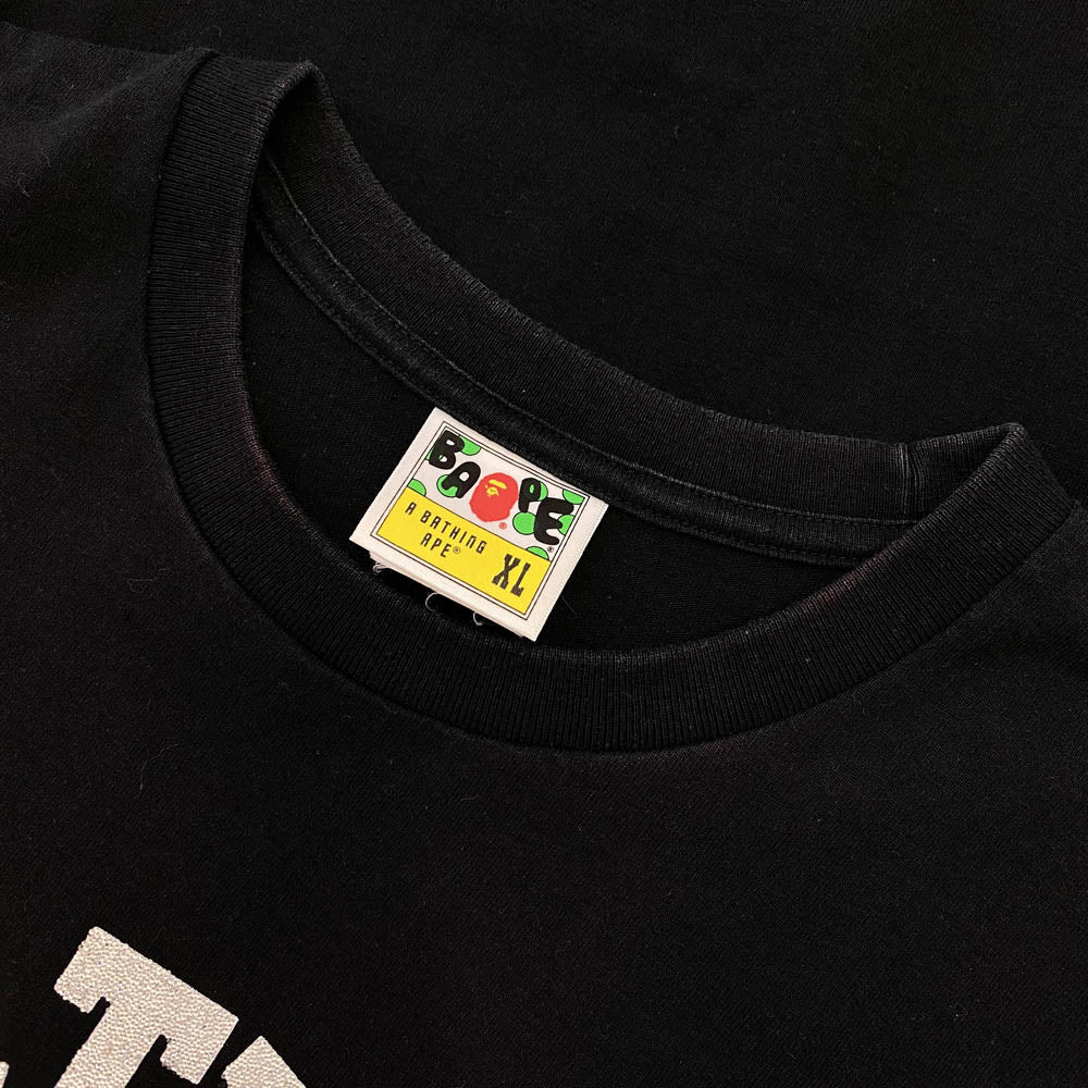 A BATHING APE アベイシングエイプ 001TEF801059X グラスビーズ カレッジ ロゴ プリント Tシャツ 半袖 ブラック ブラック系 XL【中古】