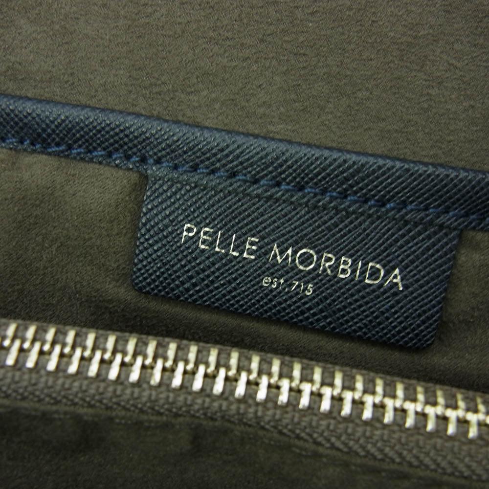 PELLE MORBIDA ペッレモルビダ CA013B- CAPITANO キャピターノ レザー ブリーフケース ビジネス バッグ ネイビー系【中古】