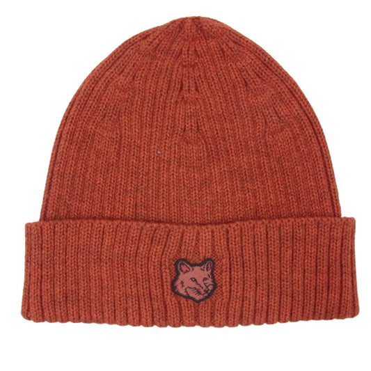 MAISON KITSUNE メゾンキツネ LM0611KT1022 Patch Knit Cap フォックス ヘッド パッチ ビーニー ニット帽 バーガンディー系【美品】【中古】