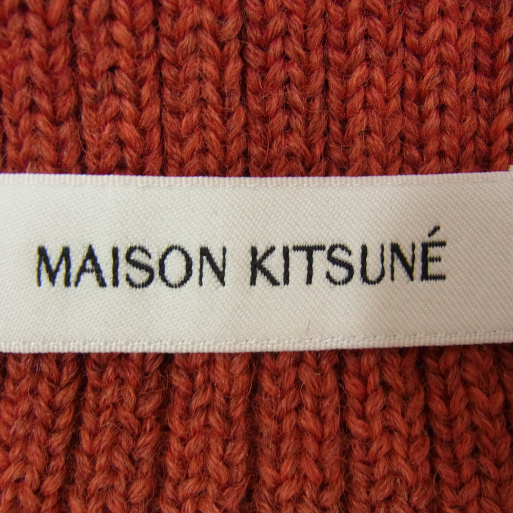 MAISON KITSUNE メゾンキツネ LM0611KT1022 Patch Knit Cap フォックス ヘッド パッチ ビーニー ニット帽 バーガンディー系【美品】【中古】