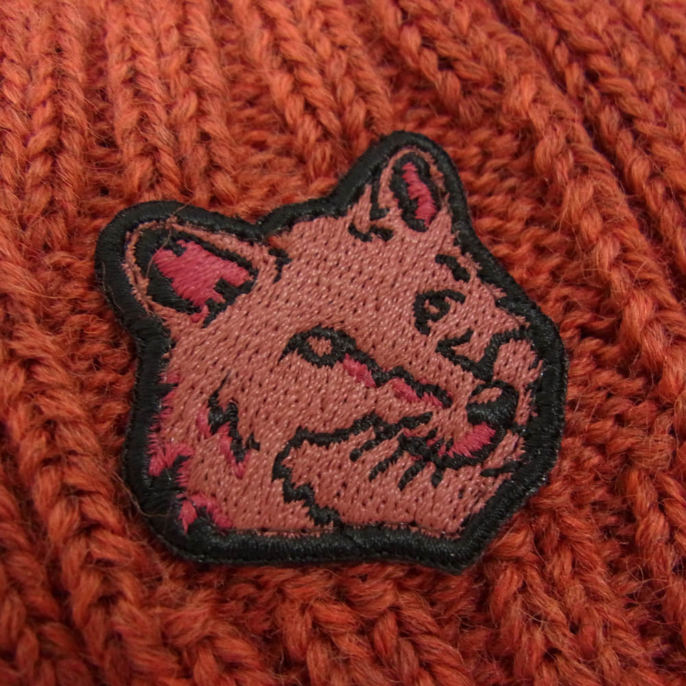 MAISON KITSUNE メゾンキツネ LM0611KT1022 Patch Knit Cap フォックス ヘッド パッチ ビーニー ニット帽 バーガンディー系【美品】【中古】