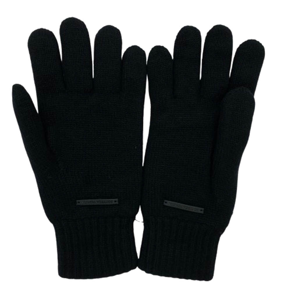 BOTTEGAVENETA ボッテガヴェネタ 596174 4V536 カシミヤ100％ ロゴレザーパッチ グローブ 手袋 ブラック系 M【新古品】【未使用】【中古】