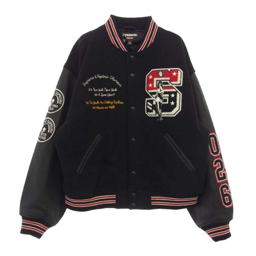 Supreme シュプリーム 24AW × Hysteric Glamour Varsity Jacket ヒステリックグラマー バーシティー ジャケット スタジアム ジャケット スタジャン ブラック系 L【美品】【中古】