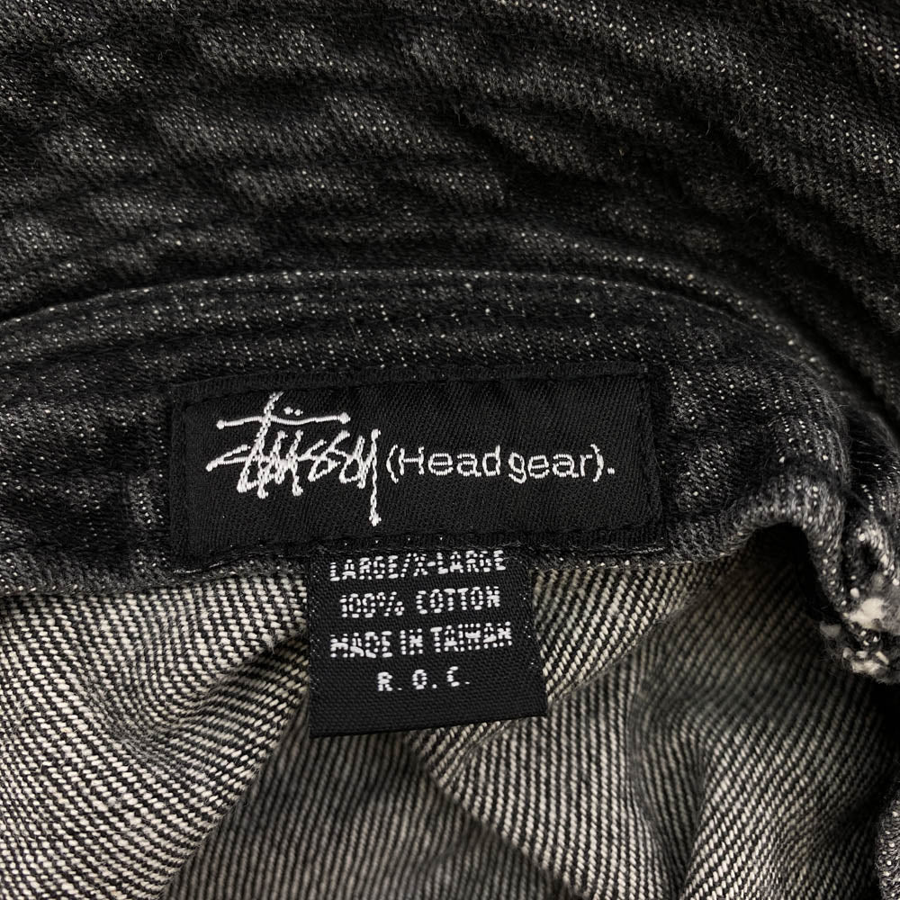 STUSSY ステューシー ロゴ 刺繍 ブラック デニム バケットハット ブラック系 L/XL【中古】