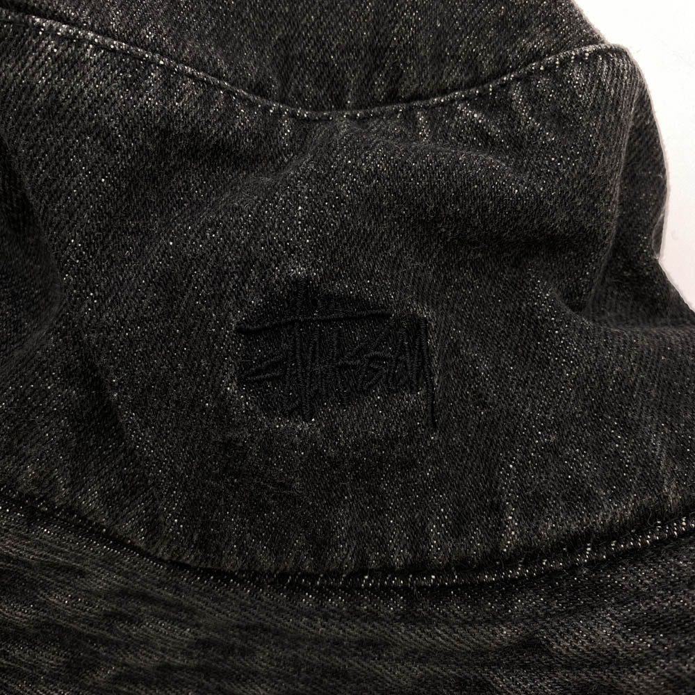 STUSSY ステューシー ロゴ 刺繍 ブラック デニム バケットハット ブラック系 L/XL【中古】