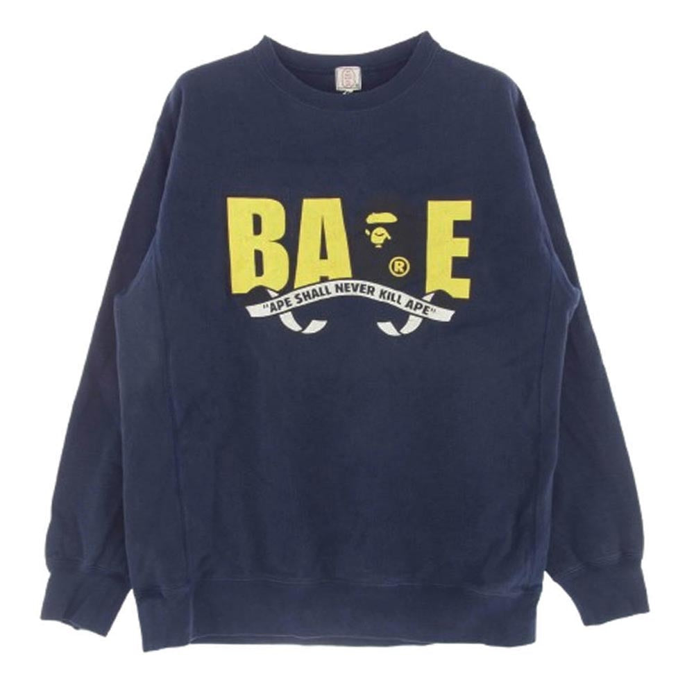 A BATHING APE アベイシングエイプ 90s～00ｓ 初期タグ APE SHALL NEVER KILL APE トレーナー スウェット ネイビー系 L【中古】