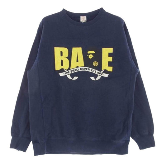 A BATHING APE アベイシングエイプ 90s～00ｓ 初期タグ APE SHALL NEVER KILL APE トレーナー スウェット ネイビー系 L【中古】