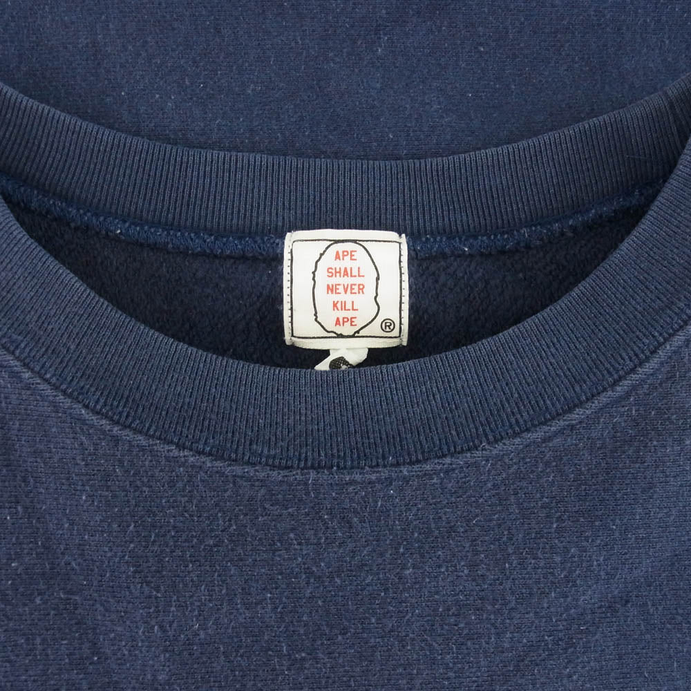 A BATHING APE アベイシングエイプ 90s～00ｓ 初期タグ APE SHALL NEVER KILL APE トレーナー スウェット ネイビー系 L【中古】