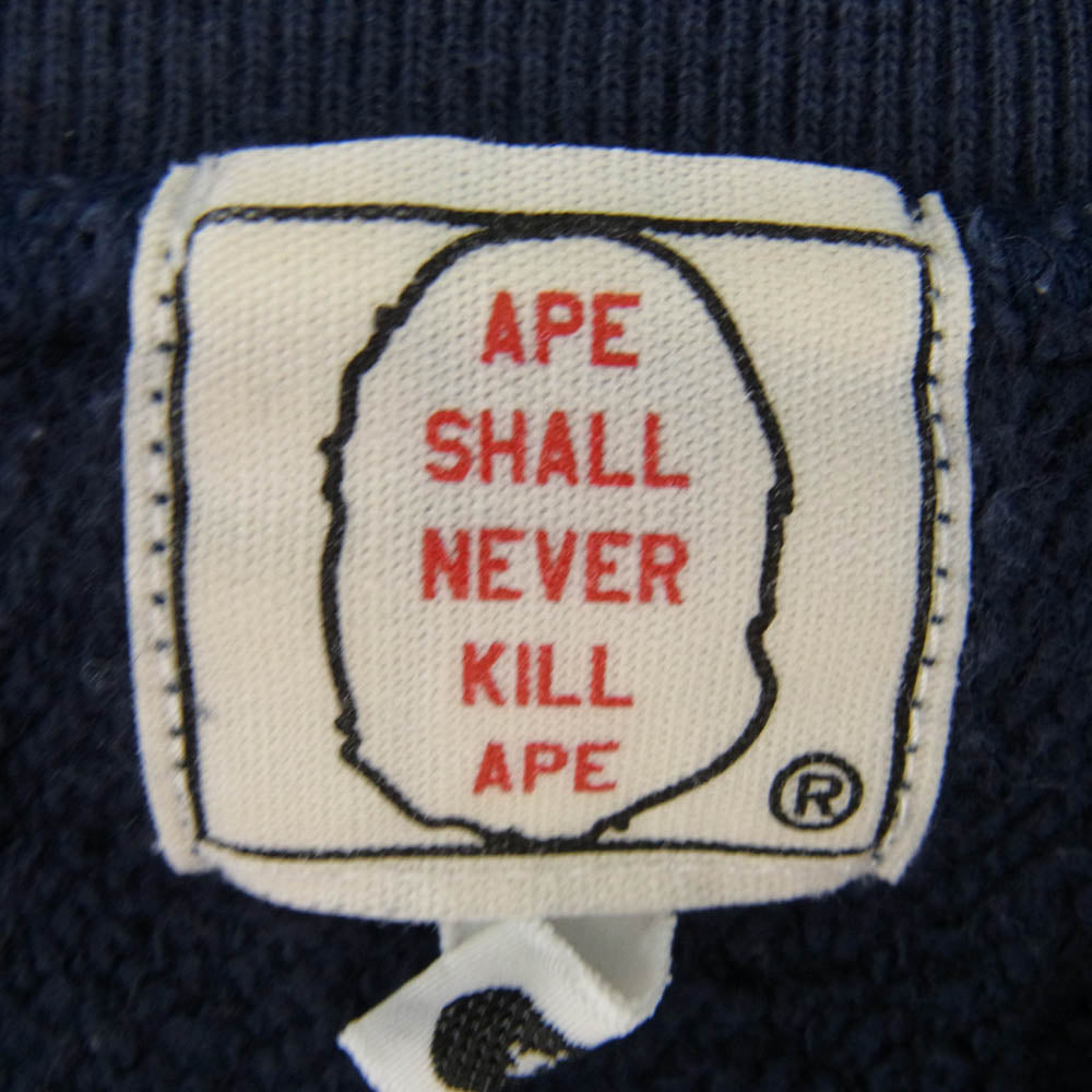 A BATHING APE アベイシングエイプ 90s～00ｓ 初期タグ APE SHALL NEVER KILL APE トレーナー スウェット ネイビー系 L【中古】